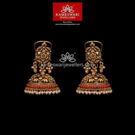 Pearl Haram, Jewellers Shop, Kameswari Jewellers, Kurti Sleeves, Temple Jewellery Earrings, Gold Jhumka, Jewel Design, Antique Gold Earrings, Gold Jhumka Earrings