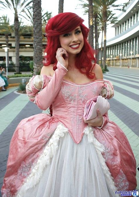 Beautiful Ariel. Traci Hines is the coolest! Ariel Pink Dress, Princesa Ariel Disney, Ariel Pink, Godmother Dress, Disney Princess Cosplay, Ariel Cosplay, Ariel Costumes, Mermaid Cosplay, Ariel Dress