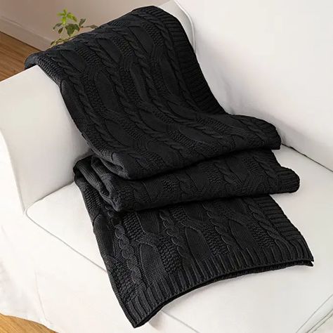 Cable Knit Blankets, Decorative Throws Blanket, Black Throws, Knitted Blanket, Knit Throw, Knit Throw Blanket, Blanket Soft, Acrylic Fabric, Sofa Couch Bed