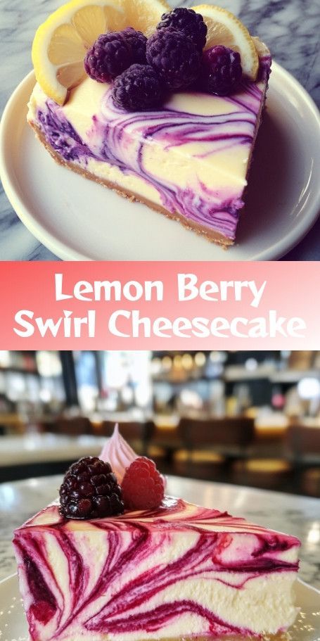 "Zesty Lemon Blueberry Cheesecake: A Burst of Citrus and Berry Bliss" Indulge in a creamy, tangy dessert featuring a luscious blueberry swirl and zesty lemon flavors. Perfect for summer gatherings or a sweet treat anytime! #LemonBlueberryCheesecake #SummerDesserts #FruitSwirl #BakingDelights #DessertInspiration #FreshBerries #SweetTreats Fresh Fruit Desserts, Fruity Dessert, Blueberry Cheesecake Recipe, Lemon Blueberry Cheesecake, Swirl Cheesecake, Cheesecake Lovers, Lemon Dessert Recipes, Fruity Desserts, Lemon Cheesecake