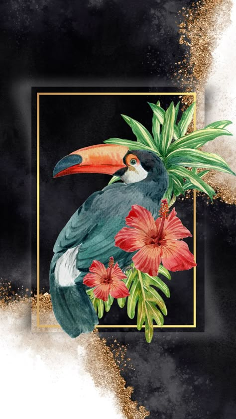 • • • • • #art #nature #travel #love #design #handmade #decoration #homedecor #details #gold #wallpaper #elegant #modern #detalhes #silver #wallsticker #toucan #classy #contemporary #bird #birds #tropical #illustration #drawing #animals #jungle #tucan #jewels #toucans #elegance #chic #background #wallpaper #tropial #tucano #elegante #chique #sofisticado #luxuriousgold #free #vibrationaturah #bringinganairofsophistication Blue Gold Background, Toucan Wallpaper, Island Aquarium, Wallpaper With Gold, Birds Tropical, Tropical Illustration, Tropical Blue, Gold Background, Gold Wallpaper