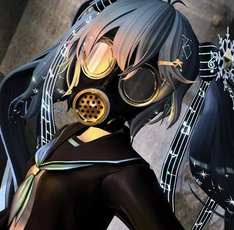 Hatsune Miku Gas Mask, Hatsune Miku Project Diva, Miku Hatsune Vocaloid, Vocaloid Characters, Miku Hatsune, Liminal Spaces, Profile Photos, Gas Mask, Creepy Cute