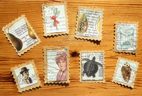 Faux Postage Stamps, Postage Stamps Crafts, Embellishment Diy, Card Embellishments, Postage Stamp Art, Glue Book, Fabric Stamping, Paper Crafts Card, Journal Scrapbook