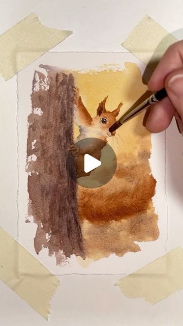 Watercolour Painting Techniques, Watercolor Painting Videos, Watercolor Steps, Wet On Wet Watercolor, Brush Techniques, Squirrel Painting, Watercolor Markers, Raw Sienna, Forest Watercolor