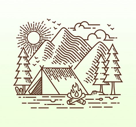 Mountain Doodle, Camping Vector, Everest Mountain, Linear Illustration, Barn Animals, Logo Vintage, Digital Art Illustration, Line Illustration, Minimal Logo