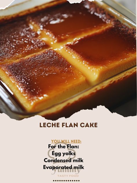 🍮 "Savor the rich, creamy layers of Leche Flan Cake—a decadent dessert for any celebration!" 🍮🍰 #LecheFlanCake #FilipinoDesserts Leche Flan Cake Ingredients: For the Flan: Egg yolks (5) Condensed milk (1 can) Evaporated milk (1 can) Vanilla extract (1 tsp) Sugar (1/2 cup, for caramel) For the Cake: Cake flour (1 cup) Baking powder (1 tsp) Sugar (1/2 cup) Eggs (4, separated) Milk (1/4 cup) Butter (1/4 cup, melted) Instructions: Preheat oven to 350°F (175°C). Make the caramel by melting s... Leche Flan Cake, Flan Cake, Filipino Desserts, Egg Yolks, Evaporated Milk, Cake Flour, Cake Cake, Cake Ingredients, Decadent Desserts