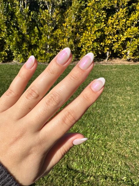 Iridescent Nails French Tip, Iridescent French Tip, Iridescent French Tip Nails, Iridescent Nails, Tip Nails, Round Nails, Nails French, Great Nails, Manicures Designs