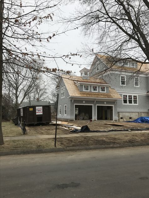 Attached 2-car garage with shed dormer Garage With Shed Dormer, Two Car Garage Addition Attached, Dormer Over Garage, 2 Car Garage Addition Attached, Add Room Over Garage, Attached Garage Addition With Mudroom, Colonial With Garage Addition, Garage Dormer Ideas, Colonial With Attached Garage