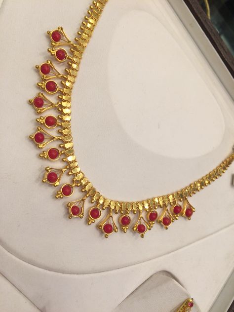 Coral necklace 17 Gms Gold Coral Necklace Indian, Coral Gold Necklace, Pagadalu Necklace, Coral Necklace Indian, Coral Necklace Indian Gold, 20 Gms Gold Necklace Indian, 20gms Gold Necklace Designs, Coral Necklace Designs, Coral Jewelry Indian Gold