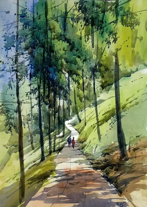 Watercolor Scenery Painting, Watercolor Indian, Watercolor House Painting, Watercolor Scenery, Watercolor Art Landscape, Watercolor Paintings Nature, Art Tutorials Watercolor, Watercolor Architecture, Fine Art Landscape Photography