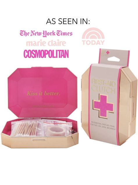 Super cute first aid kit !! #firstaidkit #firstaid #pink #girly #giftideas #giftforher #ad Mini First Aid Kit Aesthetic, Pink First Aid Kit, Aesthetic First Aid Kit, First Aid Kit Aesthetic, Emergency Kit For Women, Cute First Aid Kit, Mini Emergency Kit, Mini First Aid Kit, College Packing