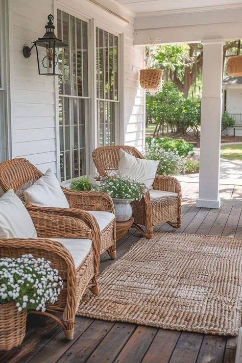 Country Front Porches, Country Patio, Farmhouse Cozy, Front Porch Furniture, Cozy Porch, Summer Front Porch Decor, Country Cottage Farmhouse, Front Porch Decor Ideas, Porch Styles