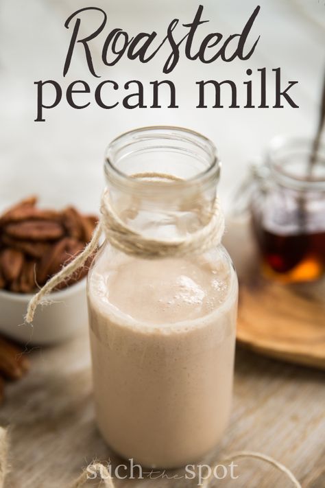 This creamy homemade roasted pecan milk is so delicious and so easy to make that you'll never use store-bought again. The perfect addition to coffee, tea or even a bowl of granola, you must try pecan milk ASAP if you haven't already. #pecan #recipe Nut Milk Maker Recipes, Milk Flavors, Nut Milk Recipes, Almond Cow Recipes, Cow Recipes, Pecan Recipe, Nut Milk Recipe, Pecan Milk, Almond Cow