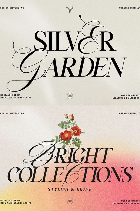 Silver Garden Font Classy Typography Design, Aesthetic Typography Design, Creative Fonts Design, Garden Graphic Design, Dreamy Font, Garden Font, Silver Garden, Hipster Fonts, Trending Fonts