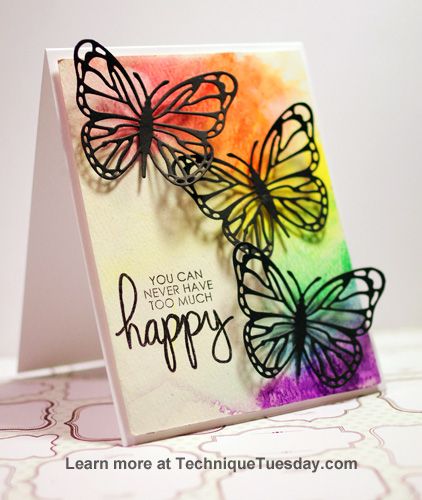 Absolutely gorgeous card by Tobi Crawford. Created with clear stamps and steel dies from TechniqueTuesday.com. Butterfly Dies For Cards, Butterfly Cards Ideas, How To Make Flying Butterflies For Cards, Birthday Cards Diy Butterfly, Birthday Card Ideas Butterflies, Birthday Cards With Butterflies, Birthday Card With Butterflies, Making Greeting Cards, Butterfly Cards