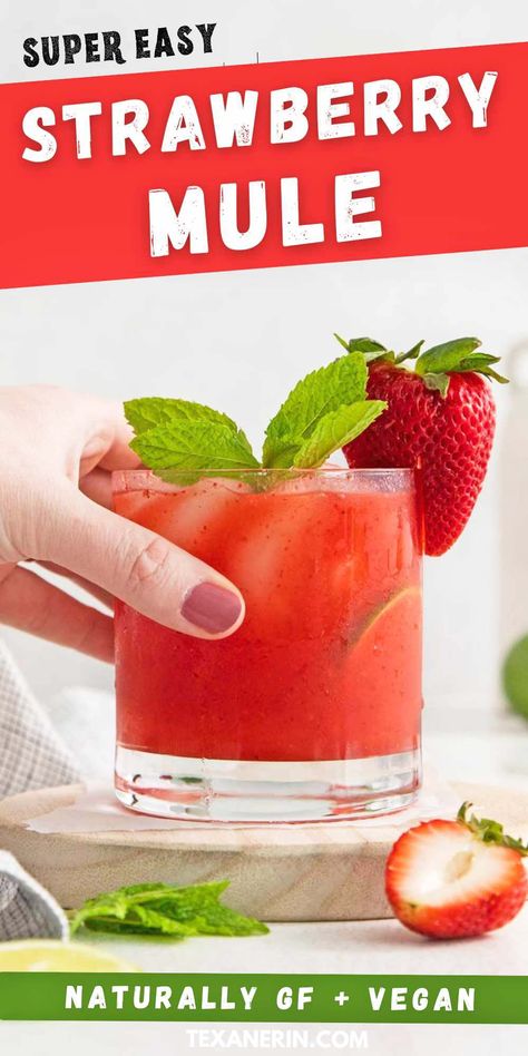 Strawberry Mule - Texanerin Baking Strawberry Mule, Easy Summer Cocktail Recipes, Strawberry Cocktails, Mule Recipe, Strawberry Drinks, Make Simple Syrup, Delicious Drink Recipes, Drinks Alcohol, Summer Cocktail Recipes