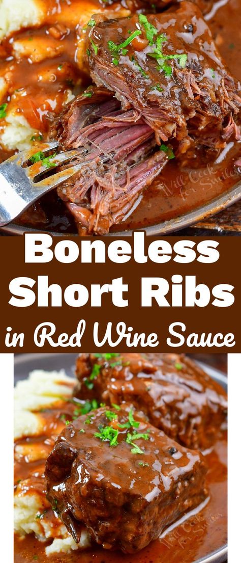 Boneless Short Ribs Recipe, Boneless Beef Ribs Recipe, Short Ribs With Red Wine, Recipe With Red Wine, Short Rib Recipes Oven, Ribs Recipe Oven, Boneless Beef Ribs, Cooking Short Ribs, Braised Short Ribs Recipe