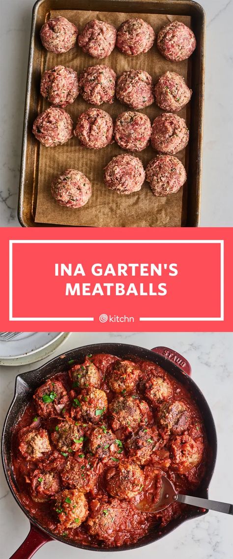 Ina Garten Baked Meatballs, Ina Meatballs, Meatball Recipes Ina Garten, Best Reviewed Recipes, Ina Garten Real Meatballs And Spaghetti, Ina Garten Go To Dinners, Ina's Meatballs, Ina Garden Spaghetti Sauce, Ina Garden Dinner Party