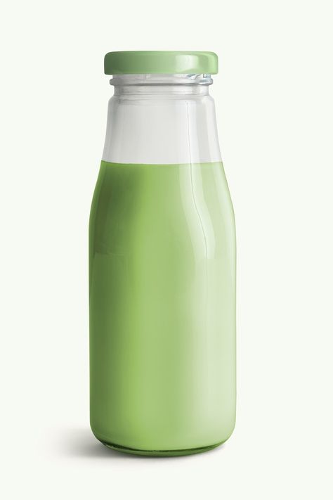 Fresh milk green tea in a glass bottle mockup | premium image by rawpixel.com / PLOYPLOY Matcha Food, Milk Green Tea, Juice Bottle Mockup, Banana Drinks, Milk Packaging, Sketch Videos, Green Bottle, Fresh Milk, Juice Bottles