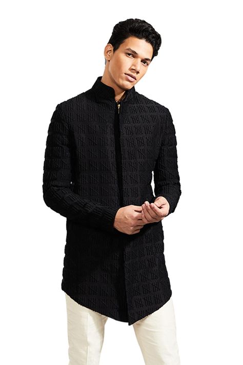 Shop for Kunal Rawal Black Suiting Tally Knotted Zipper Jacket for Men Online at Aza Fashions Embroidered Bandhgala, Black Indian Dress, Traditional Indian Mens Clothing, Sf Fashion, Kunal Rawal, Indian Wedding Clothes For Men, Black Blazer Men, Mens Indian Wear, Groom Dress Men