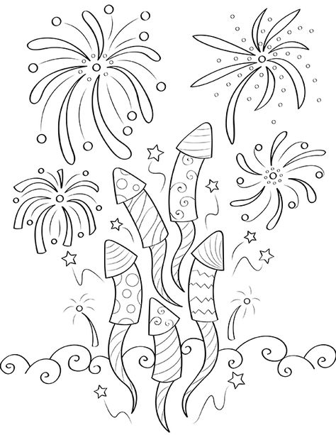 Free printable fireworks coloring page. Download it at https://museprintables.com/download/coloring-page/fireworks/ Fireworks Colouring Pages, Fireworks Coloring Pages, New Years Drawing, Firework Crafts, Fireworks Drawing, New Years Drawing Ideas, New Year Drawing, Summer Fireworks, Firework Colors