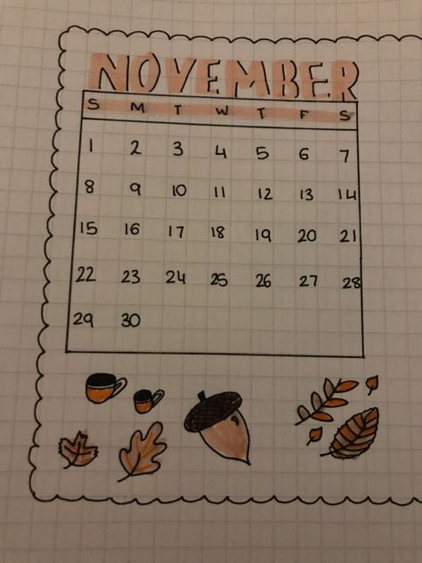 November Notebook Ideas, Bulett Journal Page Ideas November, Bujo Journal Ideas, November Journal, November Bullet Journal, Calendar Doodles, Journal November, November Calendar, Bullet Journal Ideas Templates