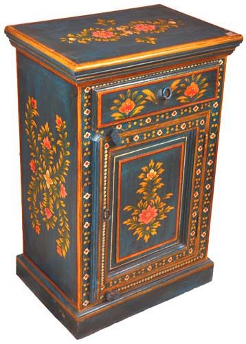 Wooden Hand Painted Furniture from India, traditional art of Indian Artisans. Indian Nightstand, Painted Wood Furniture, Nightstands Bedroom, Mango Wood Furniture, Painted Night Stands, Vintage Tattoo Design, Painting Wooden Furniture, Bedside Drawers, Painting Wood Furniture