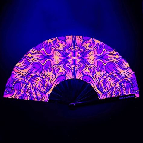 The UV Amethyst Fire Hand Fan has been restocked! 💜🔥 Also available in our MINI version! 🥰 Fire Hand, Rave Accessories, Hand Fans, Uv Reactive, Purple And Orange, Mini Hands, Keep Cool, Ceiling Decor, Retro Futurism