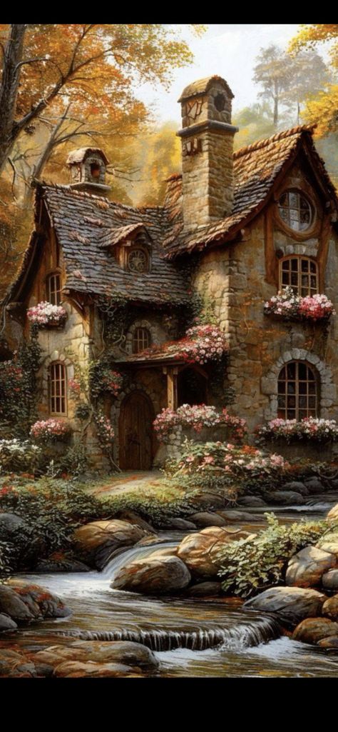 Beautiful Painting Ideas, Instagram Hilight Ideas, Storybook House, Woodland Cottage, Fairytale House, Cottage Painting, Oil Painting Inspiration, Love Wallpapers Romantic, Fairytale Cottage