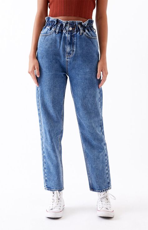 Paper Jeans, Mama Jeans, Baggy Jeans Outfit, Mom Pants, Mom Jeans Outfit, Elastic Waist Jeans, Paperbag Pants, Pacsun Jeans, Sorority Outfits