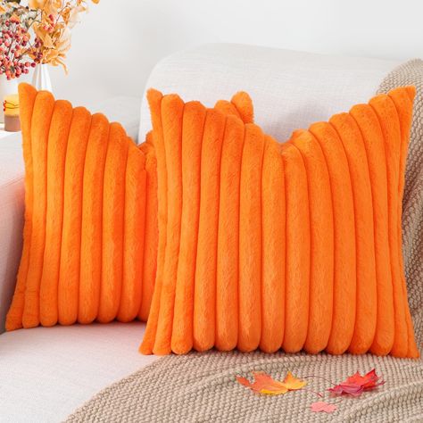 PRICES MAY VARY. Polyester Super Soft: Crafted from velvet and faux rabbit fur, our fall pillow covers offer a fluffy touch and a soft cozy feel while remaining gentle on the skin Unique Design: Featuring a bold chunky stripe pattern on one side and a smooth velvet surface on the other, our orange pillow covers offer a chic look Home Decoration: With fashionable designs and exquisite craftsmanship, add vitality to your home decor; whether in the living room, bedroom, or office, our sofa pillow c Sofa Couch Living Room, Fall Throw Pillow, Spooky Basket, Orange Pillow Covers, Couch Living Room, Orange Pillow, Fall Pillow, Couch Pillow Covers, Fall Throw Pillows