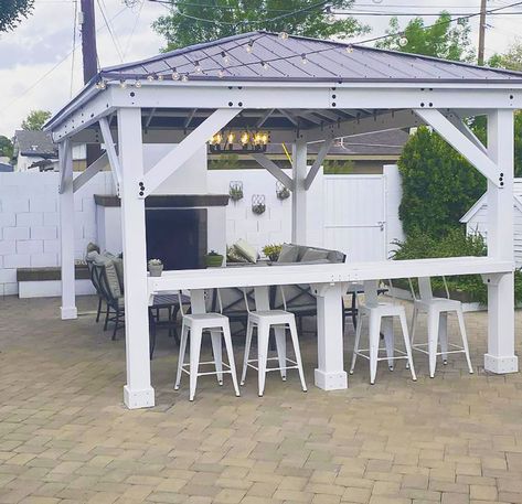 Deck And Gazebo Ideas, Yardistry Gazebo Ideas, Yardistry Gazebo, Rectangle Gazebo, Backyard Refresh, Wood Gazebo, Gazebo Patio, Gazebo On Deck, Outdoor Extension