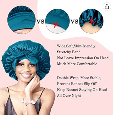 wide, soft, skin-friendly. the perfect bonnet! Sleep Bonnet, Sleep Hairstyles, Women Curly Hair, Sleeping Women, Edge Scarf, Silk Bonnet, Satin Bonnet, Hair Bonnet, Curly Hair Women