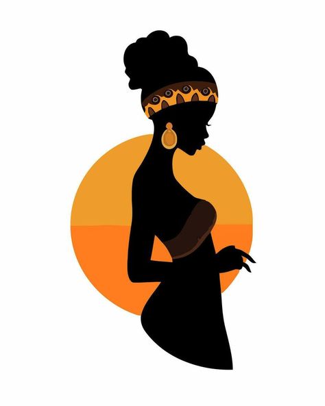 a silhouette of a woman in a traditional african dress Afro Women Art, African Silhouette Art, Silhouette Art Ideas, African Lady Art, African Girl Art, African Woman Silhouette, African Logo, African Abstract Art, African Portraits Art