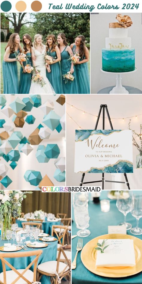 Wedding Theme Colors Summer 2024, Motif Wedding Color Schemes, Teal Summer Wedding Colors, Cruise Wedding Color Scheme, Wedding Motif Color 2024, Teal Wedding Color Palette, Teal Wedding Palette, Cyan Wedding Theme, Teal Themed Wedding