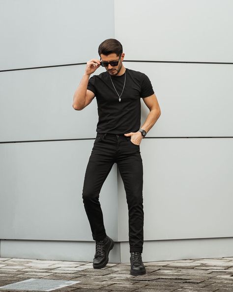 Mens Fashion | Omar Spaneshi on Instagram: “Total black 😎 YES or NO? #menswear #omarspaneshi #mensstyle #menstyle #menwithstyle #dapper #mensfashionpost #menwithclass…” Omar Spaneshi, Total Black, Yes Or No, Black Jeans, Normcore, Pants, On Instagram, Black, Instagram