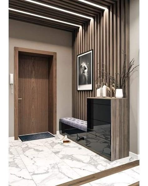 Louver Wall, Vstupná Hala, Modern Foyer, Entrance Furniture, Shoes Rack, Luxury Furniture Design, Hal Decor, Room Entrance, Dekorasi Kamar Tidur