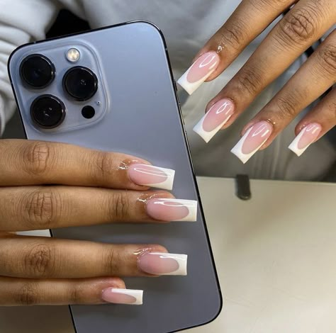 Nails 2023 Vacation, Long French Tip Nails With Design, Vacation Nails 2023, Vacations Nails, Short White French Tip Nails, Pink Acrylic Nails Short, French Tips Long, Long French Tip Nails, White Tip Acrylic Nails