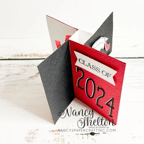 Pinwheel Tower Card With Cap & Gown Stamp Set Stampin' Up! Pinwheel Tower Card, Stylish Shapes Dies, Tower Card, Party Projects, Alphabet A, Bone Folder, Fun Folds, Cap And Gown, January 4