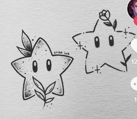 Medium Sized Matching Tattoos, Cute Mario Tattoo, Mario Matching Tattoos, Crisp Ink Tattoo, Mario Kart Tattoo, Mario Star Tattoo, Cute Ghost Tattoo Ideas, Mario Tattoo Ideas, Little Ghost Tattoo