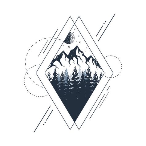 Check out this awesome 'Mountains.+Geometric+Style' design on @TeePublic! Sternum Mountain Tattoo, Tattoos That Cover Other Tattoos, Nature Geometric Tattoo, Mountain Geometric Tattoo, Tattoo Ideas Geometric, Nature Tattoo Ideas, Geometric Nature Tattoo, Tattoo Styles Types Of, Mountains Drawing