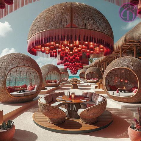 Villa Sarbonne, Restaurant Patio Design, Bamboo Resort, Pool Bar Ideas, Pool Bar Design, Comercial Interior Design, Modern Mexican Decor, Beachfront Restaurant, Botanical Interior