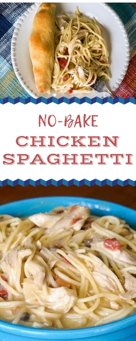 This One-Pot Chicken Spaghetti is a classic recipe that cooks on the stove-top in one pot. With the creamy sauce and the spice of the Rotel tomatoes, this dish will warm you heart and soul. | No Bake Chicken Spaghetti | One Pot Chicken Spaghetti | Mexican Chicken Spaghetti | Chicken Spaghetti without Velveeta | Chicken Spaghetti with Cheddar Cheese Soup | Homemade Chicken Spaghetti Recipe | #ChickenRecipes #ChickenSpaghetti #MexicanChickenCasserole #Casserole #Chicken Chicken Spaghetti Without Velveeta, Velveeta Chicken Spaghetti, One Pot Chicken Spaghetti, Velveeta Chicken, Mexican Chicken Spaghetti, Rotel Chicken, Rotel Chicken Spaghetti, Easy Chicken Spaghetti, Baked Chicken Spaghetti