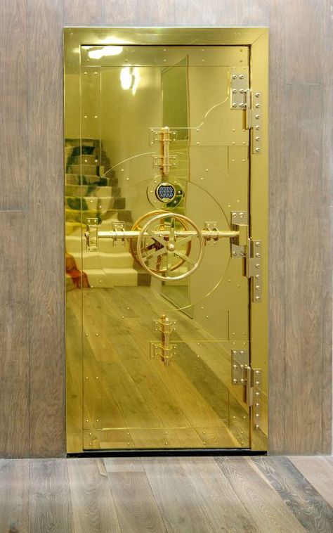 Vault Door For Home, Bank Vault Door, Vault Design, Safe Room Doors, Big Safe, Speakeasy Door, Adam Hunter, Jewelry Vault, Bank Vault