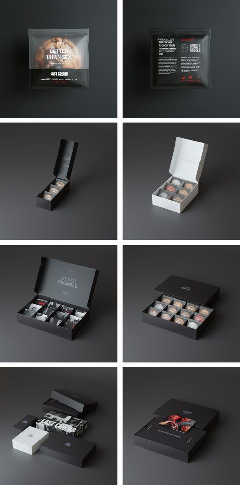 Brand New: New Logo, Identity, and Packaging for Last Crumb by Truffl Black Packaging Design Food, Aesthetic Food Packaging, Food Box Packaging Design, Luxury Food Packaging, Truffle Packaging, Confectionery Packaging, Dessert Boxes Packaging, Packing Inspiration, Dessert Packaging Design