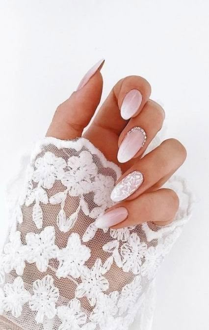 elegant wedding nails for brides // elegant wending nails // simple wedding nail ideas // wedding nail art // nude wedding nails // trendy wedding nails // short wedding nails // coffin nail ideas // 2022 wedding nails // wedding nail ideas for the bride // French wedding nails // acrylic wedding nails // classy wedding nails Nails Lace, Simple Wedding Nails, Stars Nails, Nails Bridal, Wedding Day Nails, Wedding Nail Art Design, Unghie Sfumate, Wedding Nails French, Wedding Nails Glitter