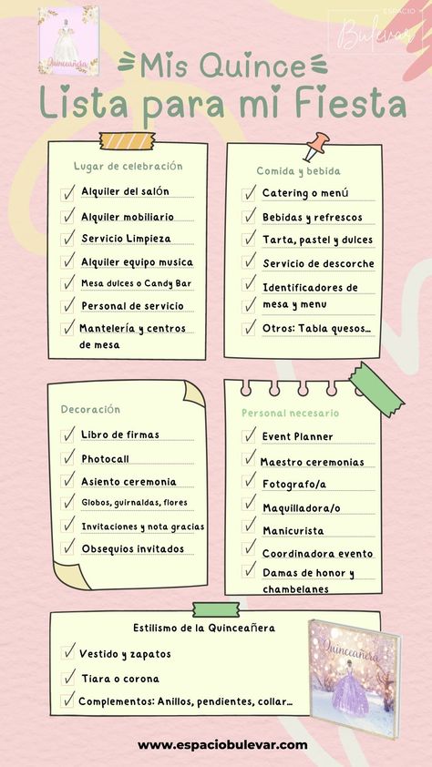 Quinceanera Planning List, Quince List Of Padrinos, Quinceanera Schedule Of Events, Quinceanera List Of Things, Quince Planning List, Ideas Para 15 Años Decoracion, Decoraciones De Quinceanera Ideas, 15 Quinceanera Ideas, Quince List