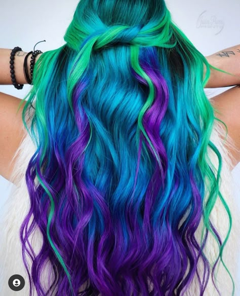 jessicapowerspaints on Instagram Bisexual Wallpaper, Exotic Hair Color, Fire Hair, Galaxy Hair, Vivid Hair Color, Cute Hair Colors, Rainbow Hair Color, Multi Colored Hair, Teal Hair