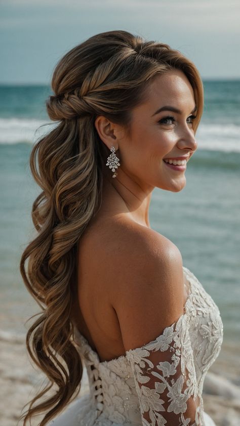 Wedding Hairstyles Down Short Hair, Half Up And Half Down Wedding Hairstyles, Some Up Some Down Hairstyles Wedding, Bridesmaid Hair Inspiration, Wedding Hairstyles Thick Hair, Bridal Long Hair Down, Bridesmaids Hair Half Up Half Down, Bridal Hair Styles Long Hair, Bridal Hair Styles Half Up Half Down