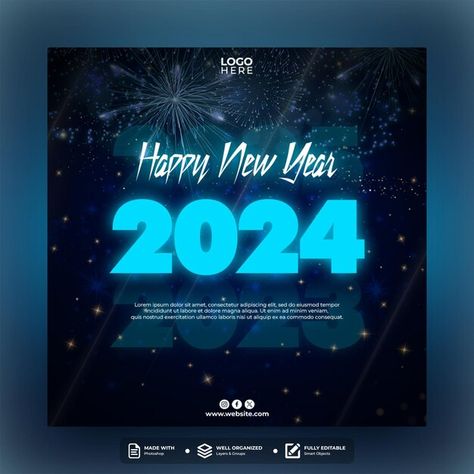 PSD happy new year social media post tem... | Premium Psd #Freepik #psd New Year Social Media Post, New Year Social Media, Post Template Design, Social Media Post Template, New Year Celebration, Post Design, Post Templates, Media Post, Social Media Post